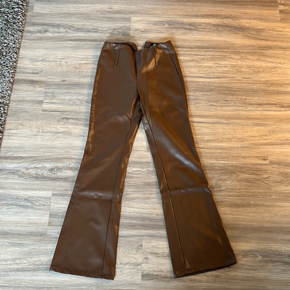 Brown Leather Wide Leg Pants